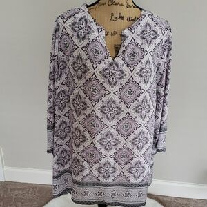 Cynthia Rowley Purple Graphic Tunic 3/4 Sleeves